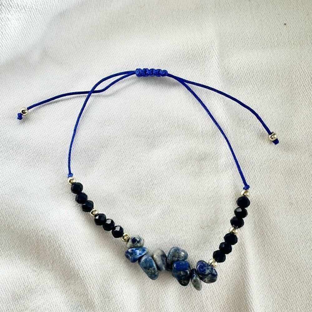 Dark navy color stone and sparkly bead friendship bracelet